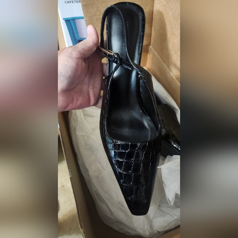 Black Croc-Embossed Heels